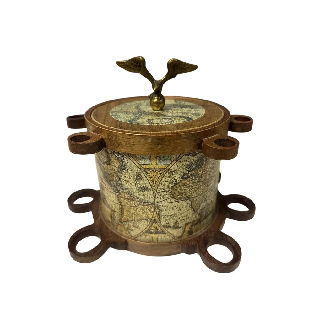 Vtg Ice Bucket  MCM Old World Map Globe Style W/ Brass Eagle Mid Century‎ Modern